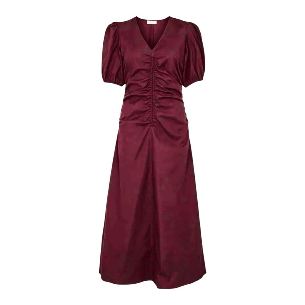 NEW Minimum Dulli Cotton Ruched V Neck Midi Dresss Size 36/ S